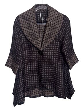Curvesque USA Medium Polka Dot Shawl Collar Jacket Single Button Lagenlook Artsy
